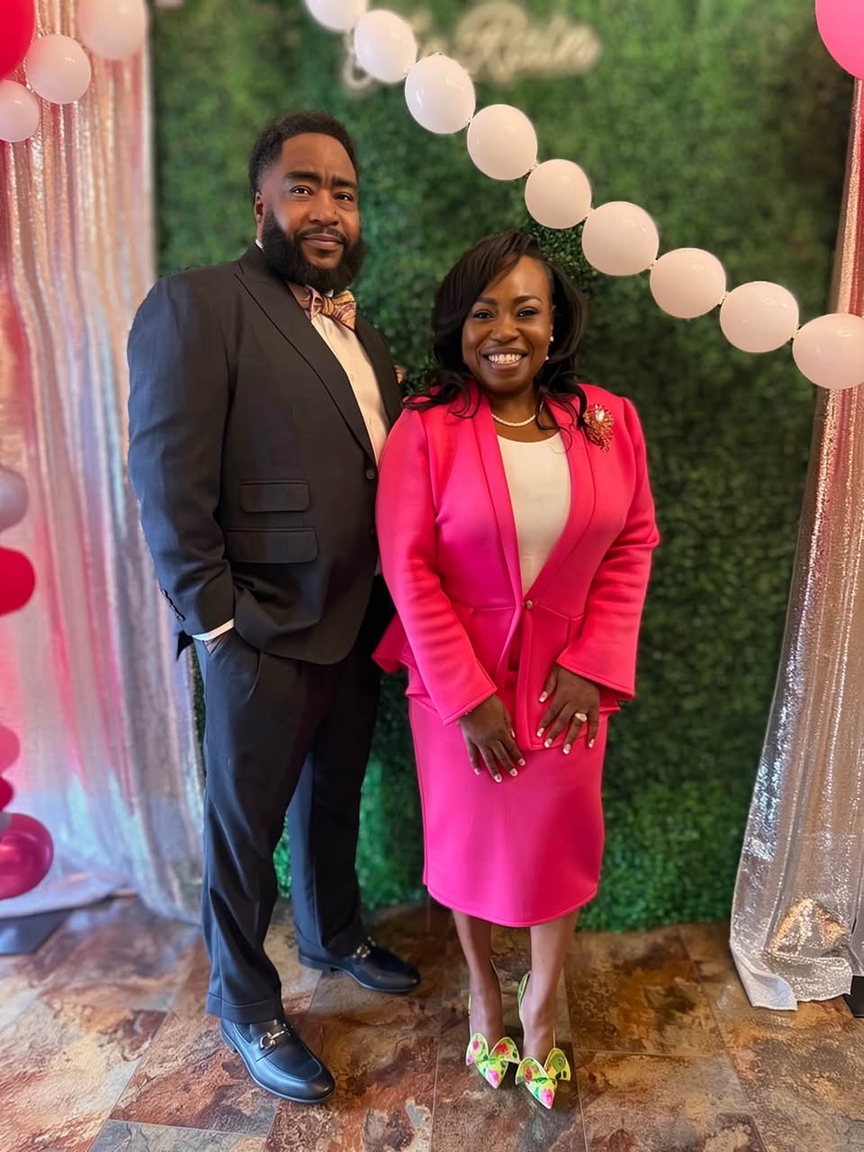 Teresa White and her husband dressed for church